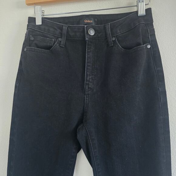 Quince Stretch High Rise Kick Flare Jeans Cropped Black Size 26 Organic Cotton - Picture 4 of 11